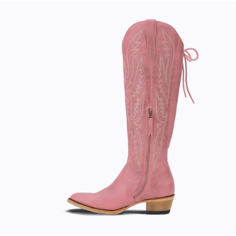 Women's Pink Over the Knee Cowboy Boots Adjustable Thigh High Cowgirl Boots - Picture 2 of 3